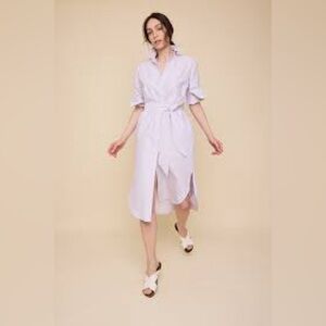 Land’s End Lavender Button-Front Shirt Dress w/ Tie Waist | 3/4 Sleeve